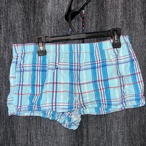 Light Blue Plaid Cotton Sleep Shorts